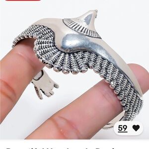 Silver Tone Bird Cuff Bracelet - Sculpted Wing Design